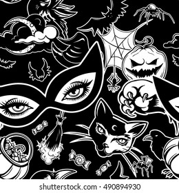 Vector Black and White Halloween Seamless