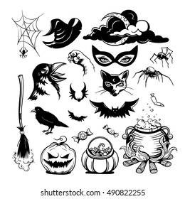 Vector Black and White Halloween Set