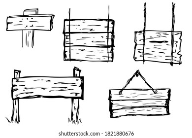 Vector Black and White hand draw sketch of wooden Board
