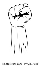 Vector Black and White Hand Draw Sketch Punching or Fisting Hand, Isolated on White
