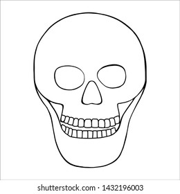 Vector black and white hand drawn illustration of skull with tooth, silhouette face of human Icon, print horror for t shirt. Mexican style, day of the dead, halloween. Sketch, doodle drawing. 