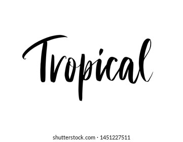 Vector black and white hand drawn summer inscription Tropical.