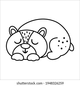 Vector black and white hand drawn baby bear. Cute sleeping little woodland animal line icon isolated on white background. Sweet forest illustration or coloring page.
