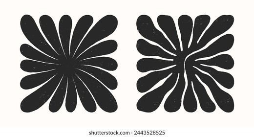 Vector black and white hand drawn floral square compositions.Hand drawn organic abstract shapes.Trendy contemporary art perfect for prints,flyers,banners,fabriс,branding design,covers.