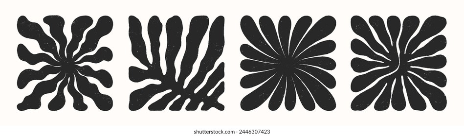Vector black and white hand drawn floral square compositions.Hand drawn organic abstract shapes.Trendy contemporary art perfect for prints,flyers,banners,fabriс,branding design,covers.