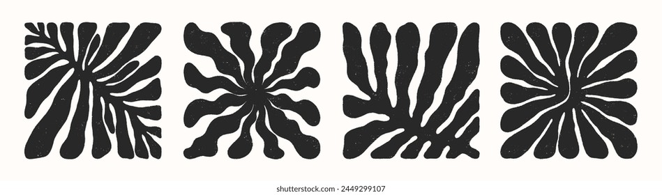 Vector blanco y negro dibujado a mano composiciones cuadradas florales. Dibujado a mano Formas abstractas orgánicas. Arte contemporáneo de moda perfecto para estampados, volantes, Anuncios, с, diseño de marca, cubiertas.