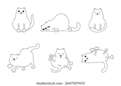 Vector black and white hand drawn cat set illustration. Character drawing and doodle sketch collection