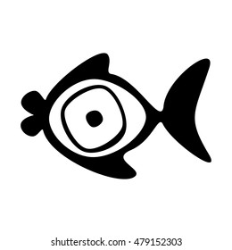 Vector black and white hand drawn fish, isolated on the white background