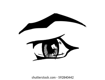 Vector black and white hand drawn illustration of woman eye in manga anime style. Isolated on white background.