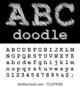 alfabeto de tiza dibujado a mano en blanco y negro vectorial en la pizarra