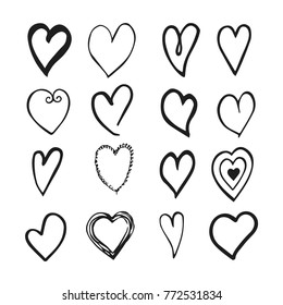 Vector black and white hand drawn set with hearts. Design elements for Valentine day.