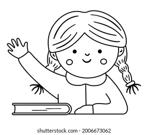 Vector Black White Happy Schoolgirl Hand Stock Vector (Royalty Free ...