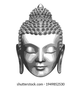 Vector black and white hatched drawing of the Buddha's head