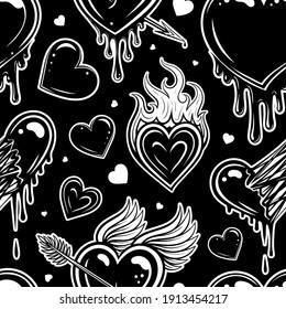 Vector Black and White Heart Seamless Pattern