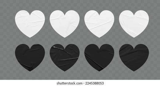 Vector formas de corazón blanco y negro pegatinas banderas de las etiquetas en blanco plantillas diseño