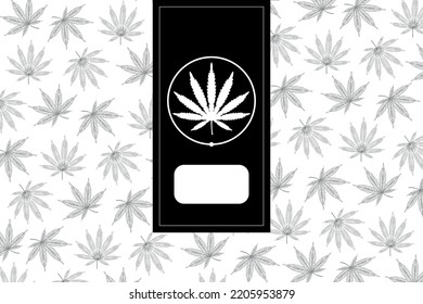 Vector. Black and white hemp leaf logo and textured background. Corporate image, cannabis and hemp illustration, medical and nature.