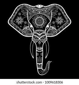 Vector Black And White Henna Elephant Head Illustration