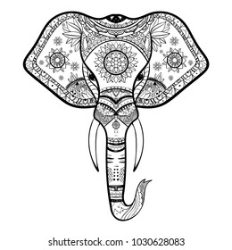 Vector Black White Henna Elephant Head Stock Vector (Royalty Free ...