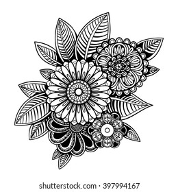 Vector Black and White Henna Flowers Illustration