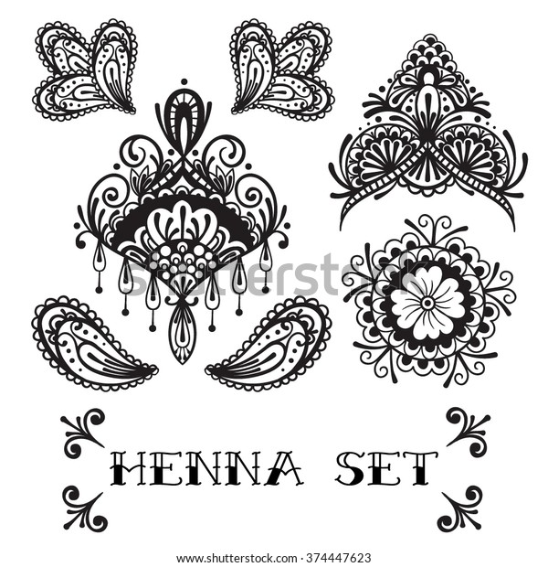 Vector Black White Henna Set Stock Vector (Royalty Free) 374447623