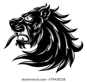 Vector black and white heraldic lion head. 