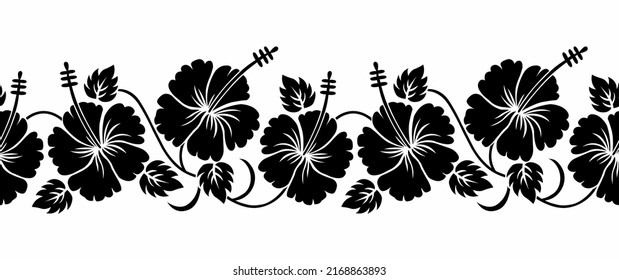 Vector black and white Hibiscus flower border design