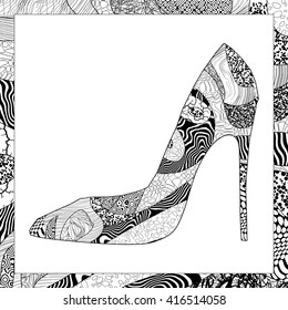 Vector black and white high heel shoe illustration