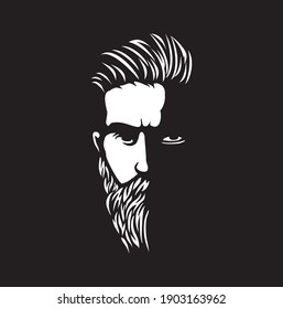 Vektor schwarz-weiß von hipster man Logo. 
Silhouette von Hipster-Typ in Profil für Friseur-Shop. 
Elemente für Logo und Tätowierung im Hippistyp-Stil