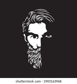 Vector black and white of hipster man logo. 
Silhouette of hipster guy in profile for barber shop. 
Elements for logo and tattoo in hipster style