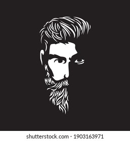 Vector black and white of hipster man logo. 
Silhouette of hipster guy in profile for barber shop. 
Elements for logo and tattoo in hipster style