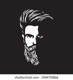 Vektor schwarz-weiß von hipster man Logo. 
Silhouette von Hipster-Typ in Profil für Friseur-Shop. 
Elemente für Logo und Tätowierung im Hippistyp-Stil