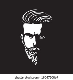 Vector black and white of hipster man logo. 
Silhouette of hipster guy in profile for barber shop. 
Elements for logo and tattoo in hipster style