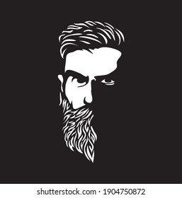 Vector black and white of hipster man logo. 
Silhouette of hipster guy in profile for barber shop. 
Elements for logo and tattoo in hipster style