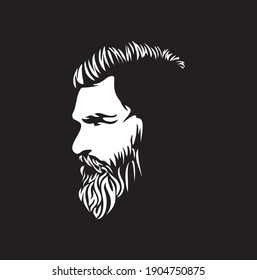 Vector black and white of hipster man logo. 
Silhouette of hipster guy in profile for barber shop. 
Elements for logo and tattoo in hipster style