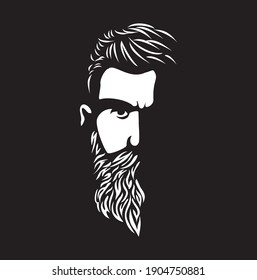 Vector black and white of hipster man logo. 
Silhouette of hipster guy in profile for barber shop. 
Elements for logo and tattoo in hipster style