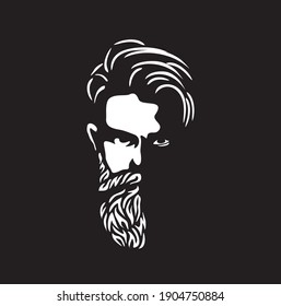 Vector black and white of hipster man logo. 
Silhouette of hipster guy in profile for barber shop. 
Elements for logo and tattoo in hipster style