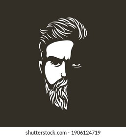 Vector black and white of hipster man logo. 
Silhouette of hipster guy in profile for barber shop. 
Elements for logo and tattoo in hipster styl