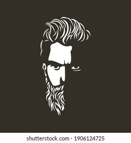 Vector black and white of hipster man logo. 
Silhouette of hipster guy in profile for barber shop. 
Elements for logo and tattoo in hipster styl