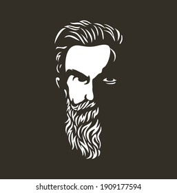 Vector black and white of hipster man logo. 
Silhouette of hipster guy in profile for barber shop. 
Elements for logo and tattoo in hipster style