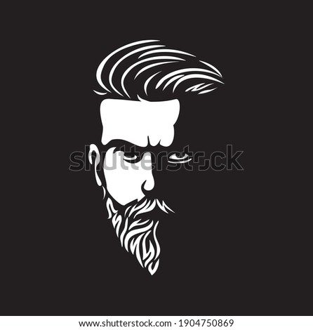 Vector black and white of hipster man logo. 
Silhouette of hipster guy in profile for barber shop. 
Elements for logo and tattoo in hipster style