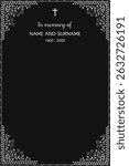 Vector - Black and white horizontal border or frame. Simple style. Rest in peace (RIP), Memorial card concept. Can be use for invitation, poster, web, banner.