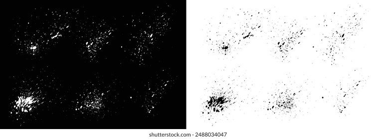 Vector negro y blanco horror sangre salpicadura de tinta pincel trazo blot conjunto de fondo
