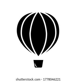 Vector black and white hot air balloon icon in flat style. Suitable for decor on the theme of vacation, summer, travel.