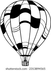 Vector black and white hot air balloon in lineart style isolated on white background