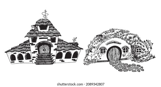 Vector black and white house