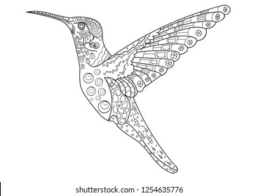 Vector black and white hummingbird zentagle