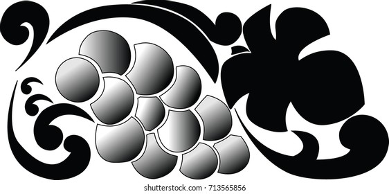Vector black and white icon of grapes and leaves