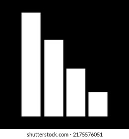 Vector Black And White Icon Image Of A Downward Trend, Descending Column Bar Graph For Website Business And Finance.