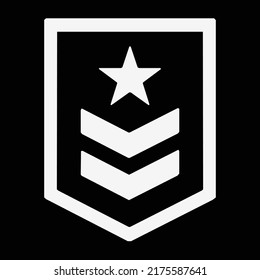 Vector black and white icon image illustrating military army rank. Graphic sign and symbol.