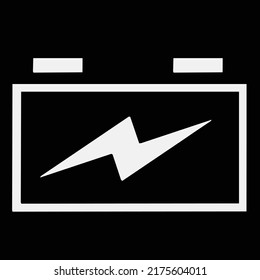 Vector black and white icon image of a battery block box with an energy lightning bolt example graphic sign and symbol for website, blog, gaming, etc.